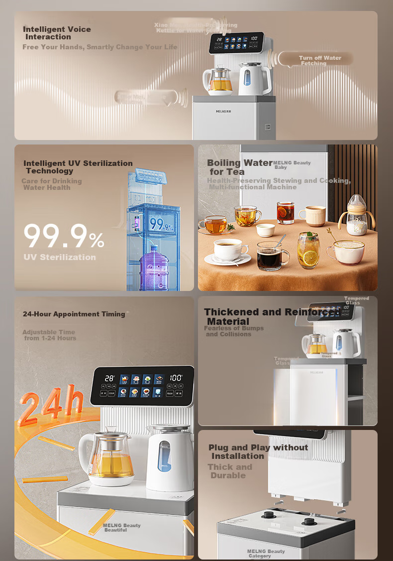 MeiLing Water Dispenser with Integrated Cabinet, Bottom-Mounted High-End Office Use, Steam Spray Tea Brewing, Multi-Temperature Adjustment, Smart Voice Control, Remote Control Tea Bar Machine 8977pro (Dual Coupling Model) 5