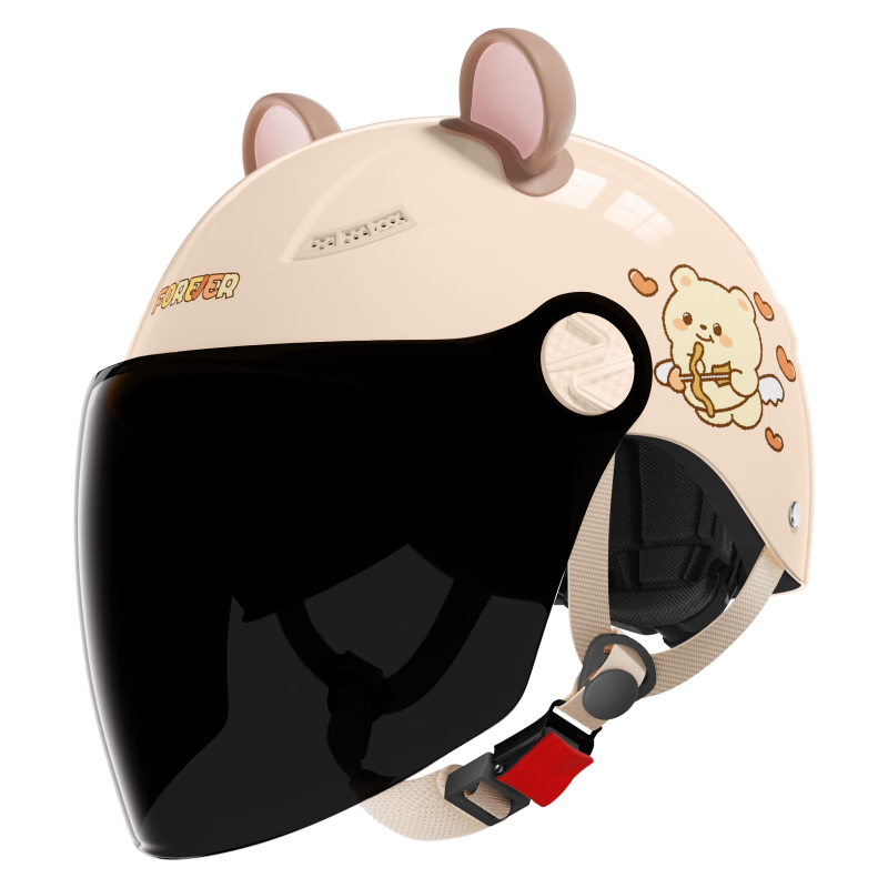 FOREVER 3C Certified Electric Vehicle Helmet for Men And Women, Half Helmet for Electric Scooters, Autumn And Winter Anti-Freeze Warm Dual Visor All-Season Motorcycle Safety Helmet C05 Mocha Color Sun Protection Long Visor