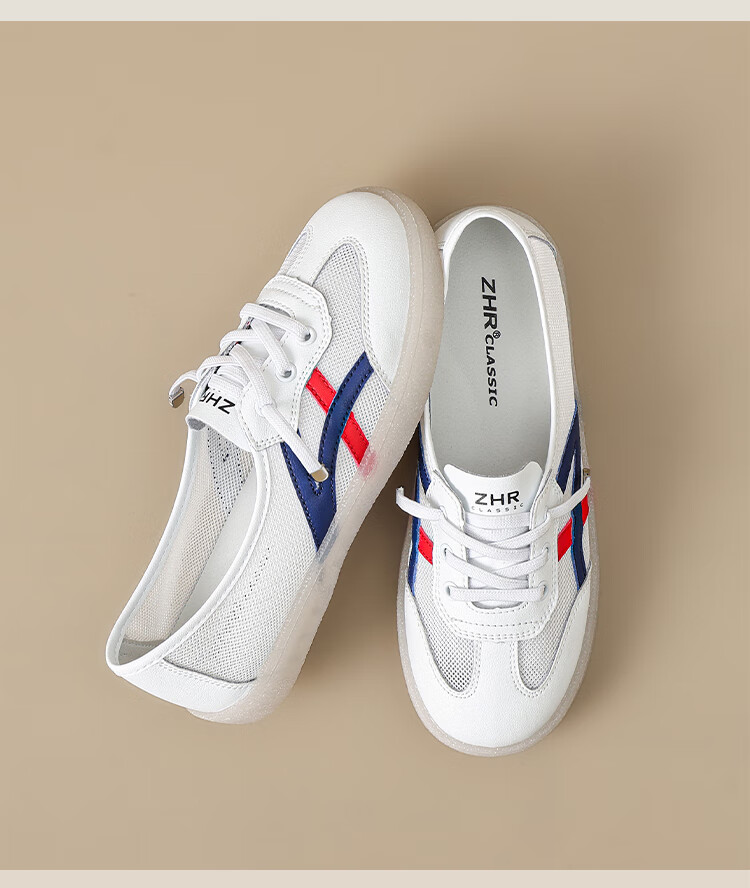 ZHR Casual Shoes, Lightweight And Breathable, Spring And Autumn Flat White Sneakers, Trendy Retro Training Shoes for Women, A67P, White And Blue, Size 37 23