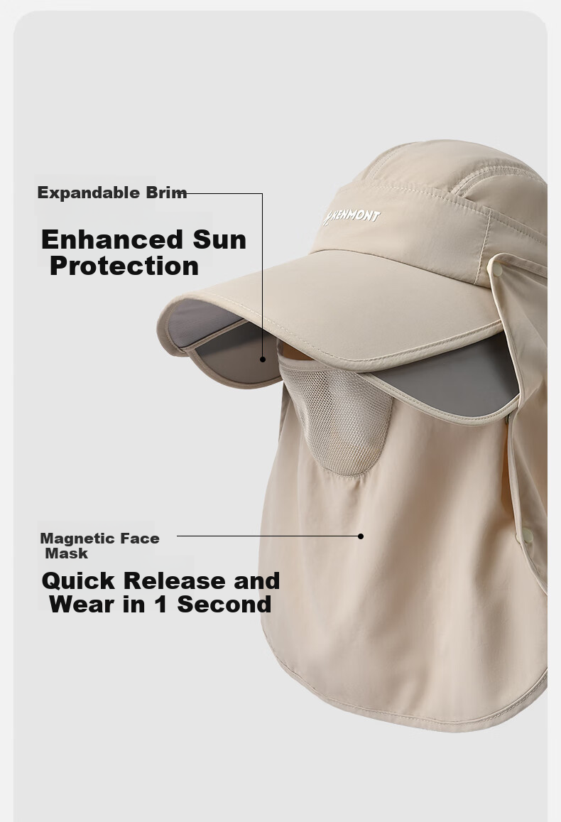 Kenmont Magnetic Face Mask Full-Face Sun Protection Hat for Women, UV-Resistant Neck Guard Quick-Dry Visor Sun Hat Km-3273 14