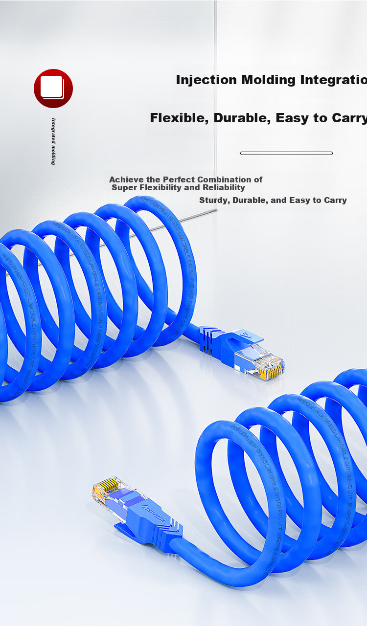 AMPCOM 10 Gigabit Cat6A High Flexible Industrial Network Cable, CAT6A Unshielded UTP Oxygen-Free Copper, 0.3 Meter Ultra-Flexible High-Speed Router Computer Network Patch Cord, Black AMC6ABK3 9