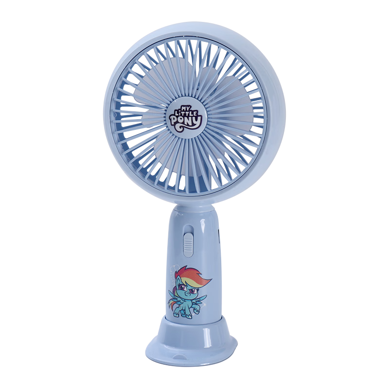 Ouliwen Small Fan, Desktop And Bed Handheld USB Rechargeable Low Noise Two-Speed with Base, Portable Mini High-Power Office Dormitory Fan, My Little Pony Blue