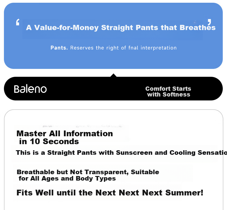 Baleno Ice-Cool Sun Protection Straight-Leg Pants for Women, Summer Lightweight UPF50+ UV-Resistant Outdoor Sports Running Cycling Wide-Leg Trousers 3