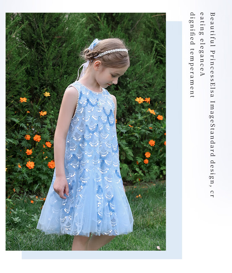Disney Elsa Princess Dress Girls New Summer Dress Kids Summer Clothing 2026 New Arrival 9