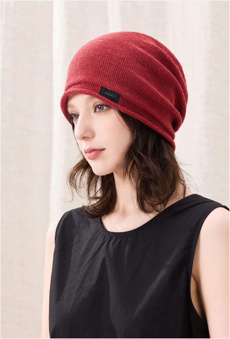 JIUMU Linen Hat Unisex Headwrap Cold Weather Thin Summer Knit Beanie Warm Air Conditioning Cap Maternity Sleep Cap 16