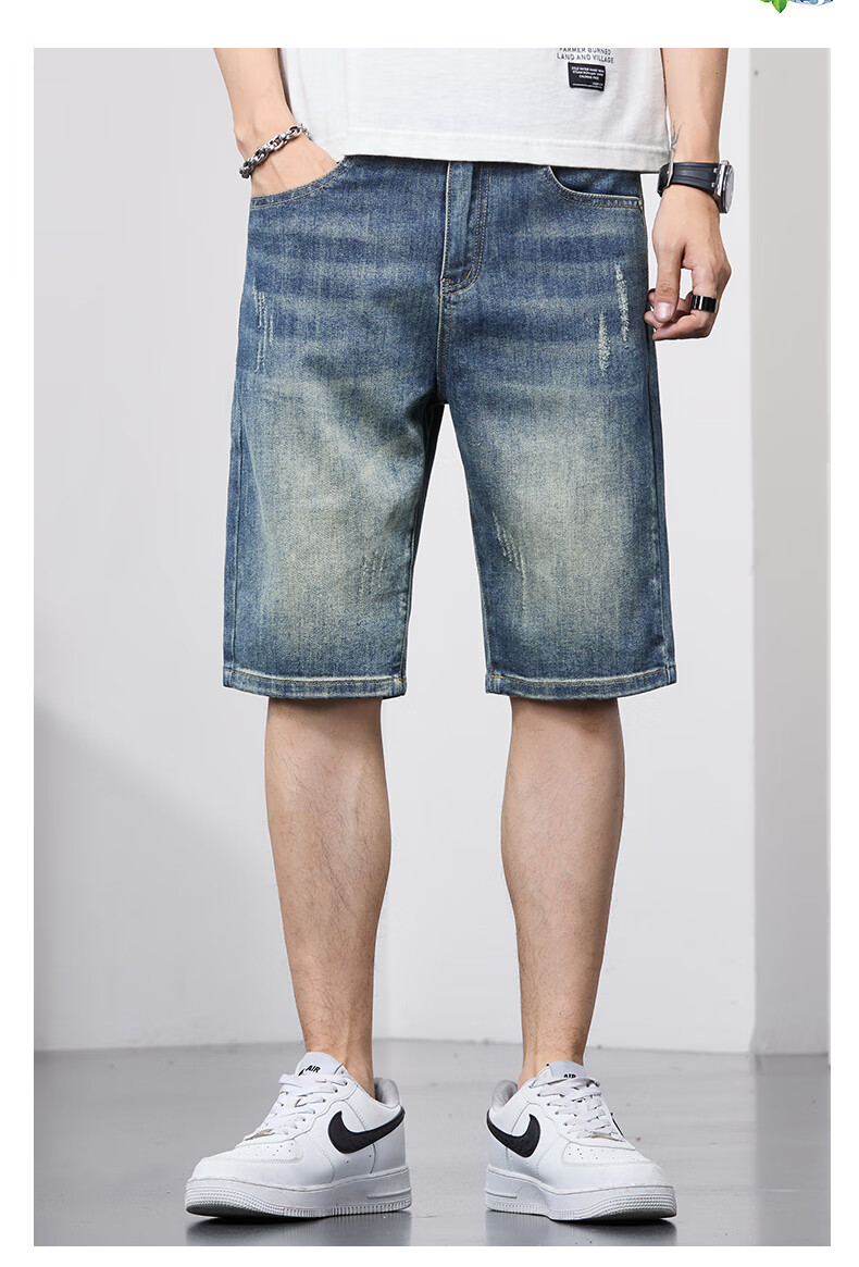 JEANSWEST OUTDOOR Men's Denim Shorts, Casual Mid-Length Pants, Knee-Length Shorts, Men's Summer Wear, Loose-Fitting Outdoor Sports Breathable, Faded Blue, Size 32 14