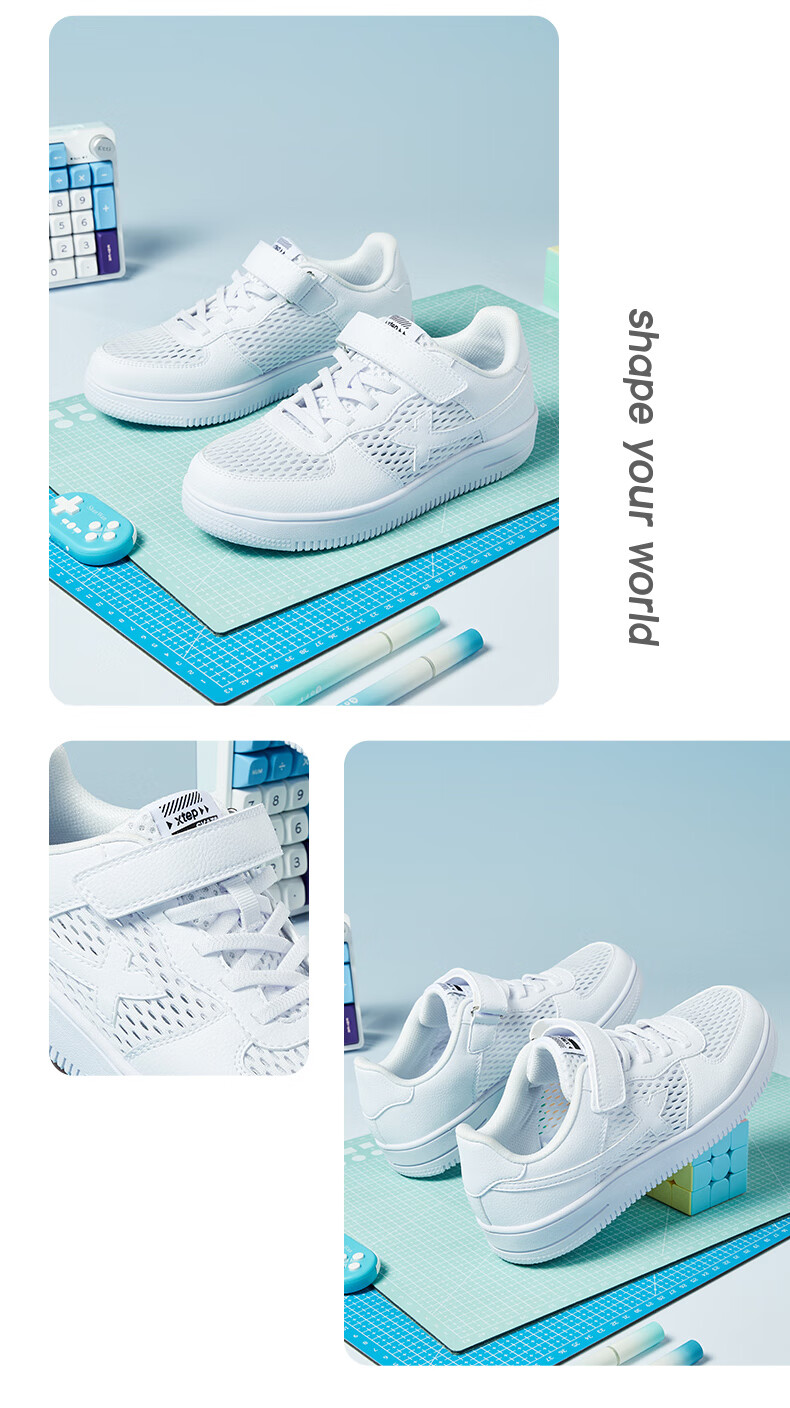 XTEP Kids Unisex Casual Velcro Sneakers New White Size 39 2