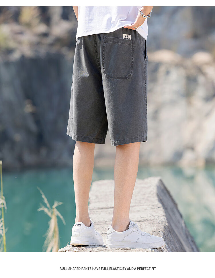 JEEP [Pure Cotton Comfort] Loose-Fitting Sweatpants, Men's Clothing, Summer Shorts, Wide-Leg Pants, Knee-Length Shorts 15