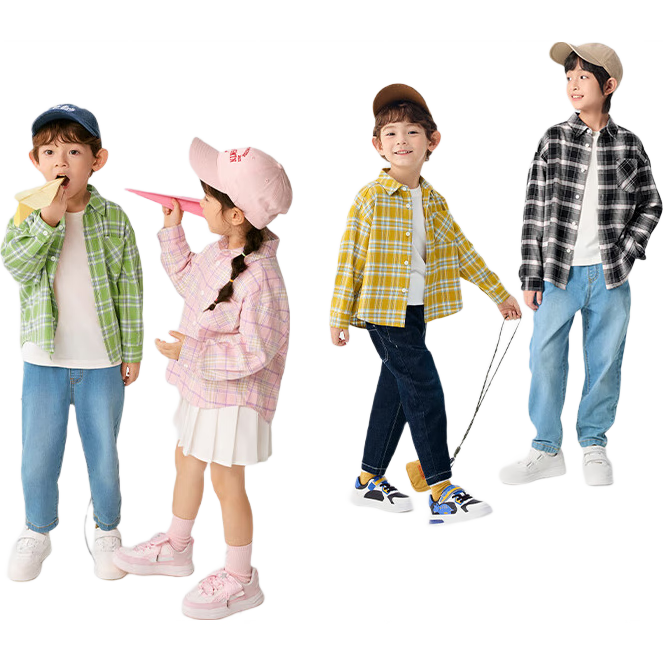 BALABALA Children's Clothing, Girls' And Boys' Shirts, Plaid Blouses, Spring Outfits, Versatile Parent-Child Wear, 209125102201