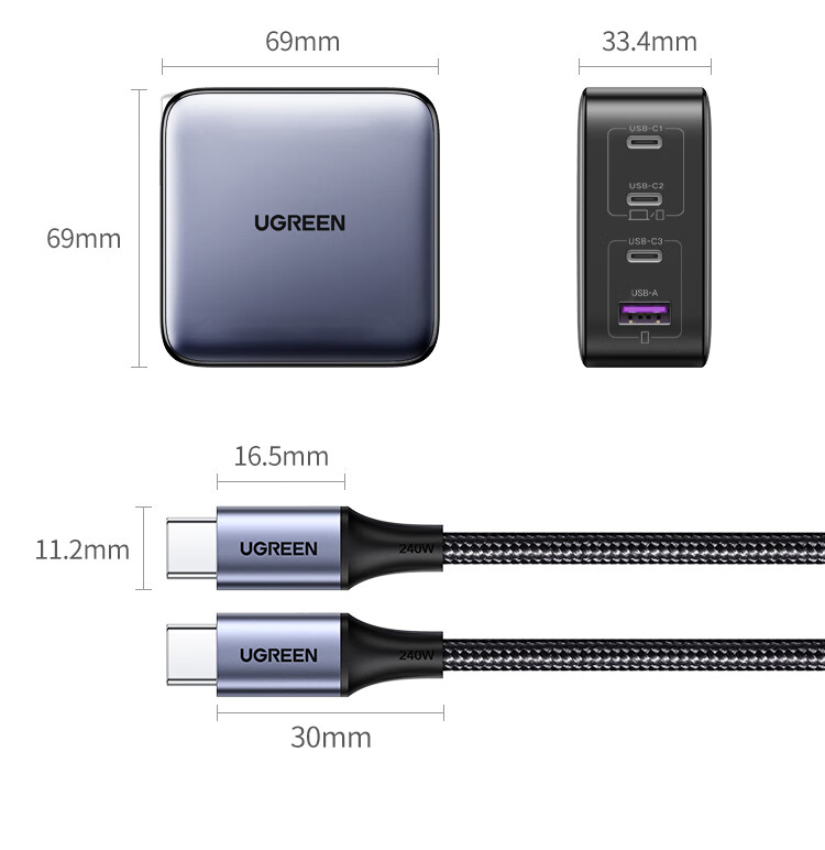 UGREEN 140W GaN Charger Set Type-C Multi-Port Fast Charger Compatible with PPS/PD100W for Apple Xiaomi 17 Phones MacBook Pro Laptop DJI 35