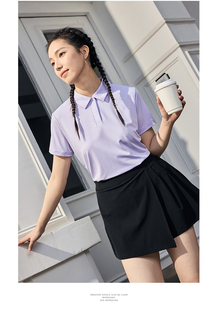 XTEP Women's Quick-Dry Short Sleeve Polo Shirt Summer Training Badminton Yoga Sports Top with Set-In Shoulder and Turn-Down Collar 19