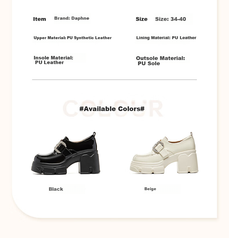 DAPHNE Thick-Soled Loafers for Women, Chunky Heel Deep-Mouth Leather Shoes, Fashionable Versatile High Heels, Women's Shoes, Single Shoes, Black, Size 34 3