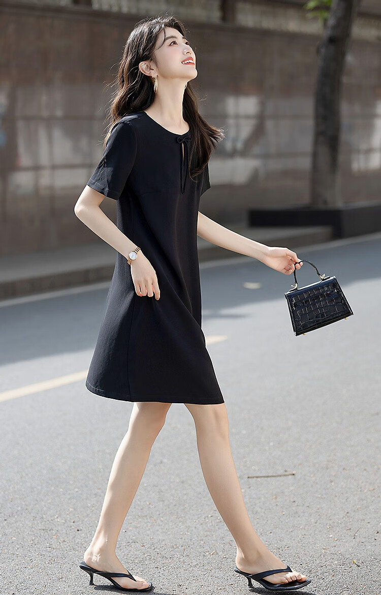 Dme [Luxurious Acidic] Summer Elegant Style Hollow-Out Bow Mini Black Dress Straight-Leg Slimming Women's Dress 5