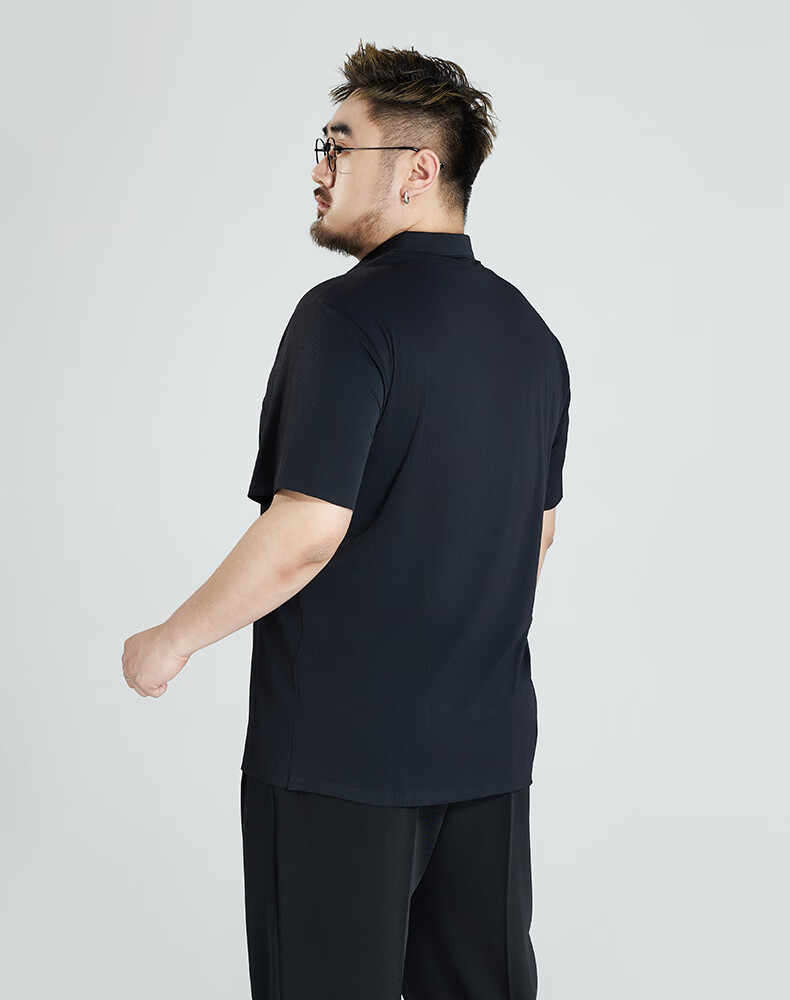 Ayoupang Large Size Men's High-End Business Polo Shirt, Premium Elastic Ice Silk Short-Sleeve Shirt for Men, Plus Size, Summer Wear 5