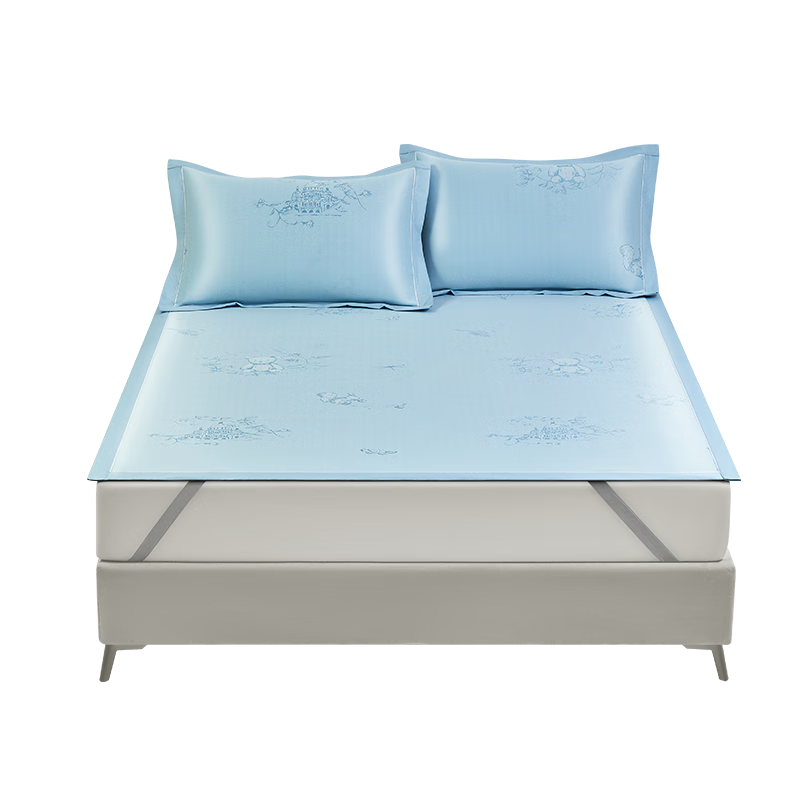 Luolaikids Class A Antibacterial And Anti-Mite Ice Silk Mat, Single Cooling Mat Set of Two Pieces, for 1.8-Meter Bed, 180*200cm, Blue [Washable]