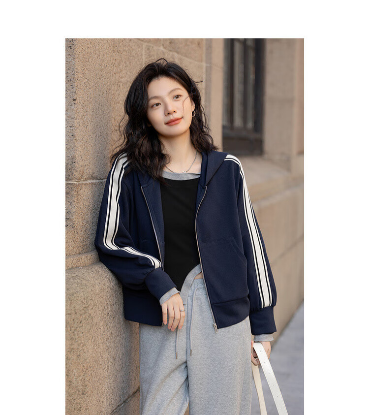 Dme [American Retro Style] Spring Academic Style Woven Strap Patchwork Casual Hooded Slimming Versatile Short Women's Jacket 7
