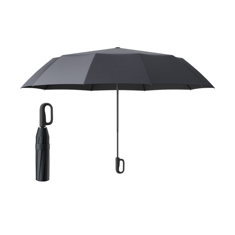 JD Original Black Knight Ring Buckle Fully Automatic Umbrella, Reinforced Thickened, Suitable for Both Sunny And Rainy Days, Large Size Ten Ribs [Can Be Hung on Bag], 105cm