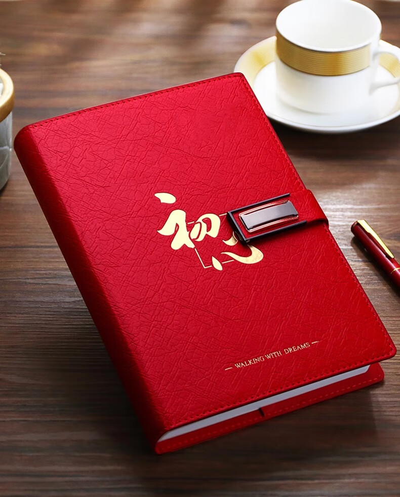 SHENGCHI Office Business Notebook, Stylish First-Heart Journal, Meeting Record Book, Customizable Company Logo Stationery, Gift, Single Book, Lucky Red 28