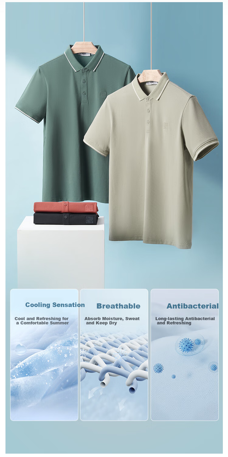 HLA [Brand Exclusive] Men's Short-Sleeve Polo Shirt, Three Kingdoms Cool-Touch Design for Summer Wear 2