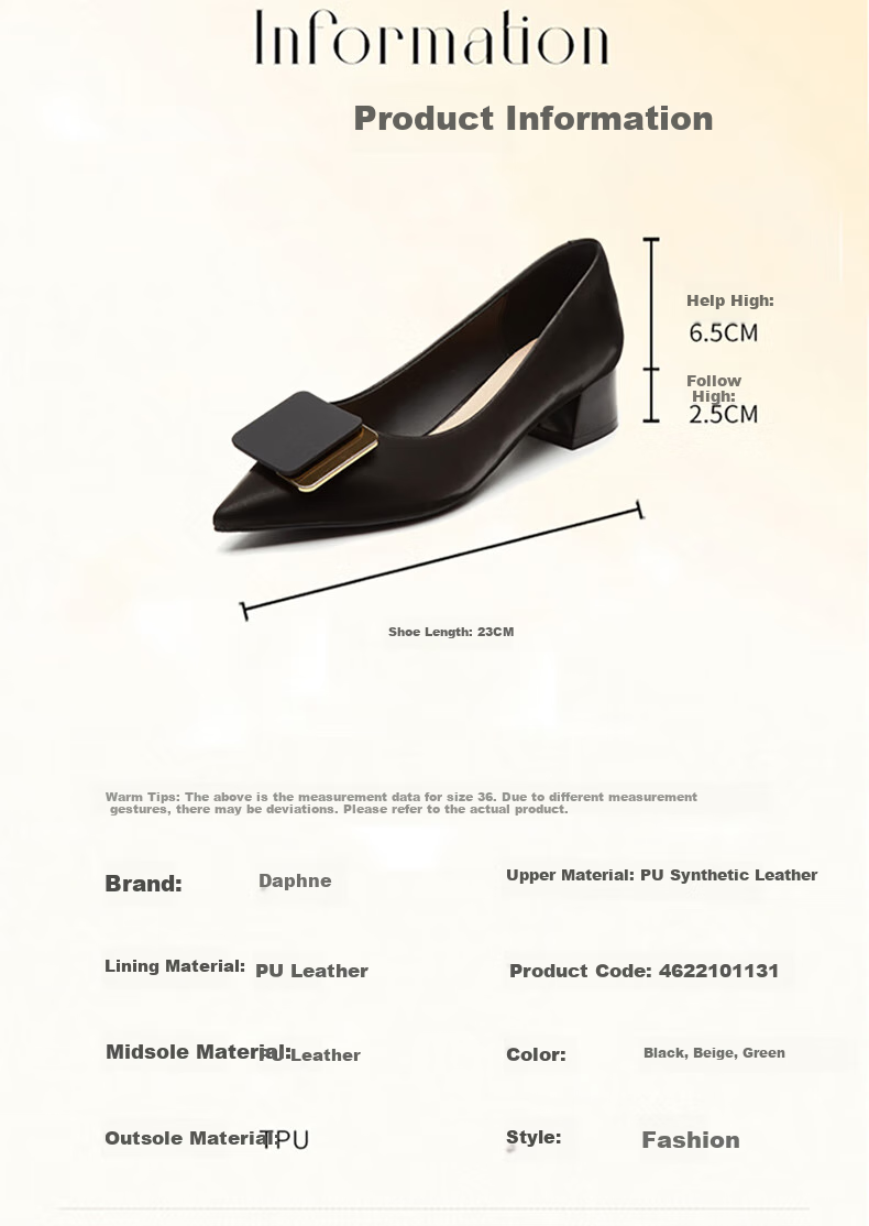 DAPHNE Women's Single Shoes, Comfortable Versatile Pointed Toe Chunky Heel Work Professional Commuter Women's Shoes 4622101131 Black 39 11
