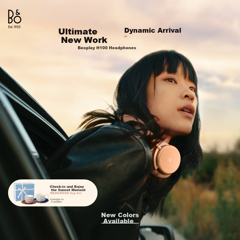 B&O Beoplay H100 Wireless Bluetooth Headphones, Over-Ear Active Noise Cancellation, Hi-Res High-Resolution Audio, Sunset Apricot Color, Holiday Gift [Gong Jun's Choice]
