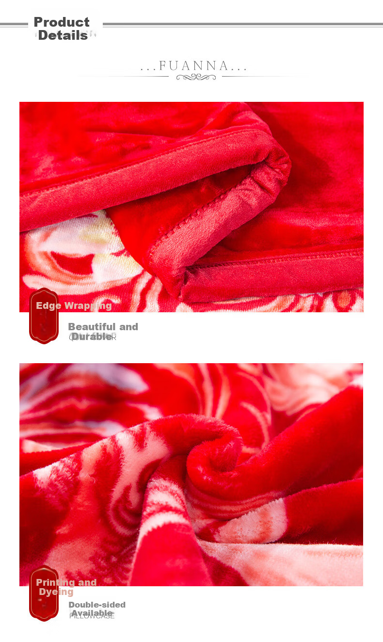 FUANNA Home Textiles Wedding Celebration Double-Layer Ruched Throw Blanket, Thickened Warm Dragon And Phoenix Wedding Blanket 200*230cm 8 Ji 7