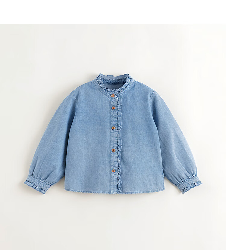 MARC&JANIE Girls' Vintage Lace Stand-Collar Denim Shirt, Children's Blouse, Spring 2025 Collection, 250171 3