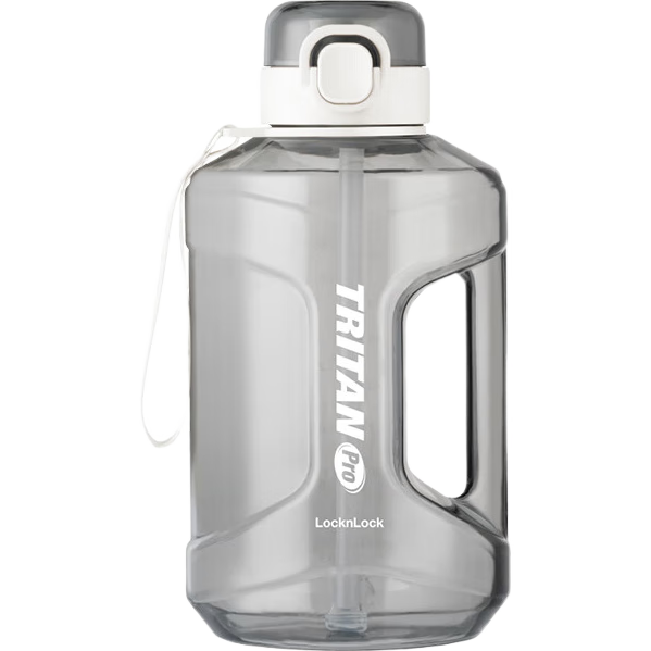 LOCK&LOCK Small Reservoir Large Capacity Plastic Sports Water Bottle Outdoor Cold Water Jug with Scale Handle for Men And Women Cup 2.2L White