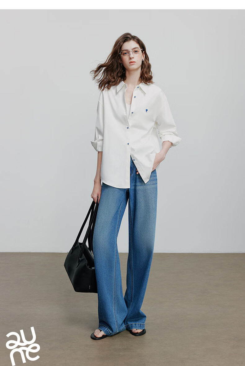 Chuyua Heart Embroidery Shirt Women 2025 Autumn New Simple Versatile Solid Color Pure Cotton Blouse White S 26