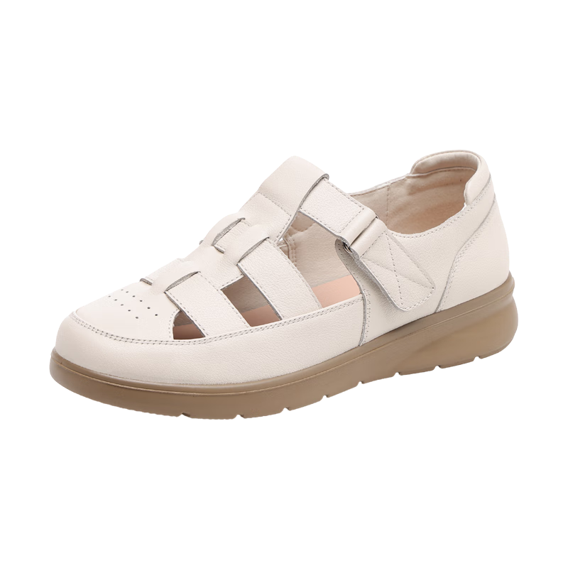 Red Dragonfly Women's Beach Open-Toe Leather Sandals Soft Sole Casual Flat Versatile Shoes WTB251721 Off-White Size 35