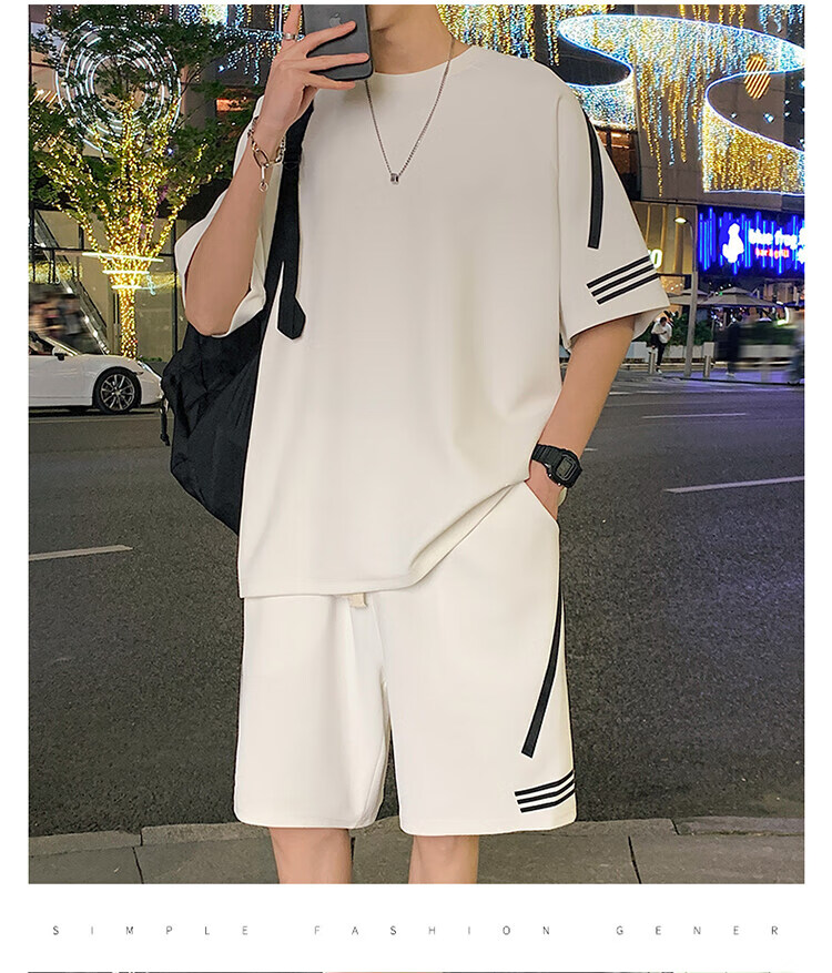Zuofeili Casual Sports Set for Men, Summer New Style Youth Loose Ice Silk Short-Sleeve T-Shirt And Shorts, Complete Men's Outfit 8
