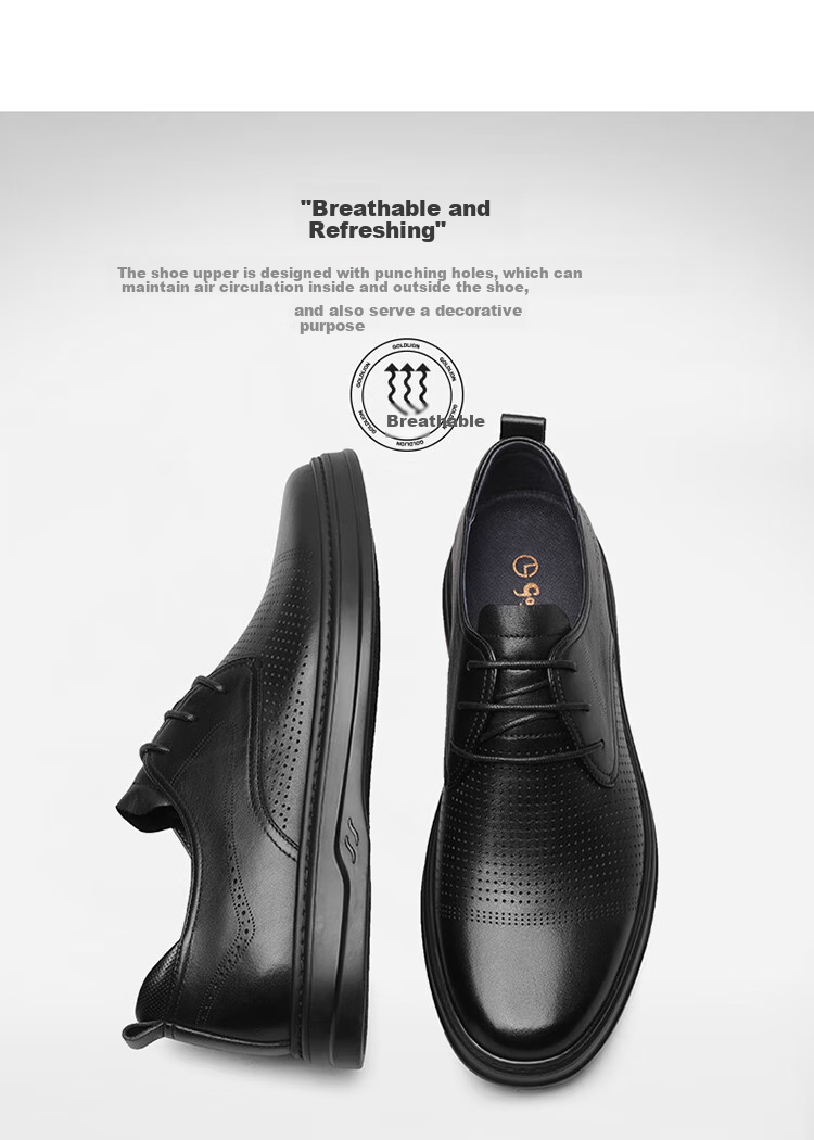 Goldlion Men's Business Casual Shoes Perforated Breathable Sandals Comfortable Durable Leather Shoes G508320203AAD Black Size 44 4