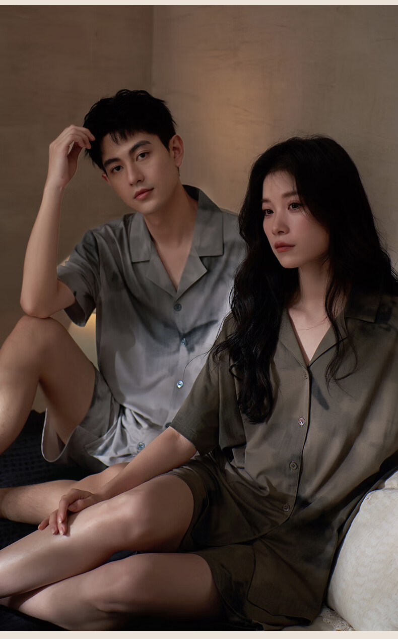 Shaqian 2026 New Short Sleeve Couple Pajamas Summer Cool Modal Cotton Men's Homewear Qixi Valentine's Day Gift 12