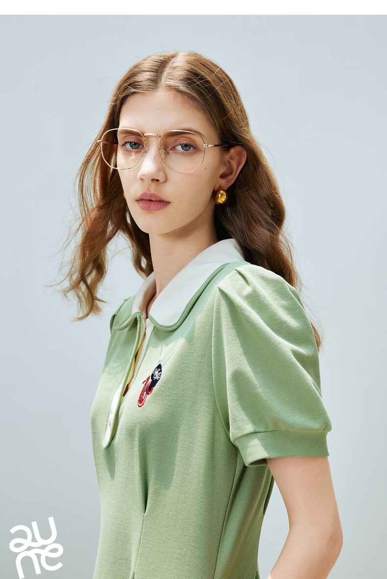 Chuyu Polo Collar Dress with Waist-Cinching Slimming Effect for Women, New Summer 2025 A-Line Short-Sleeve T-Shirt Midi Skirt, Gray, Size S 37