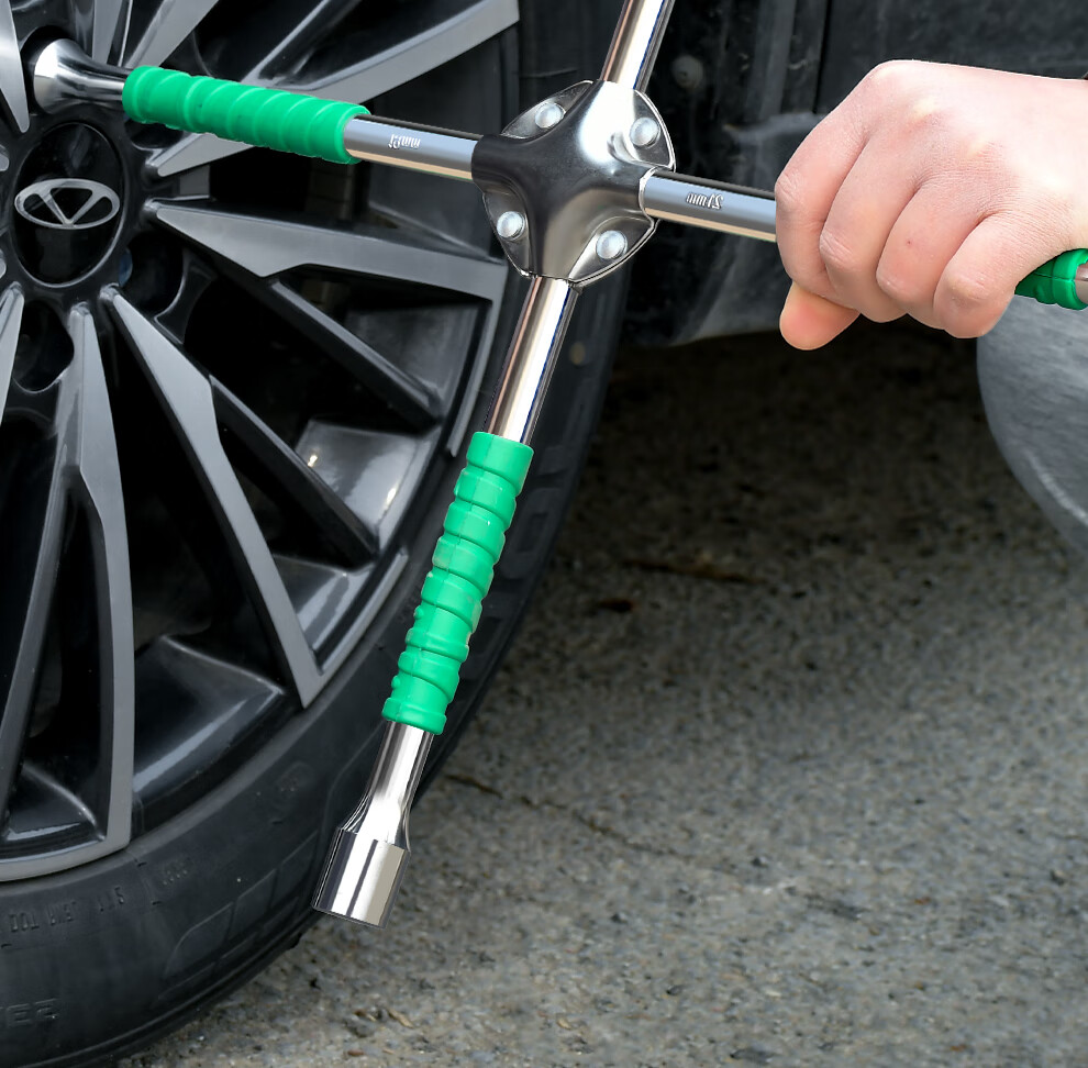 QL Cross Wrench Portable Car Tire Wrench Labor-Saving Tire Removal Tool 20-Inch Green Rubber Handle 2