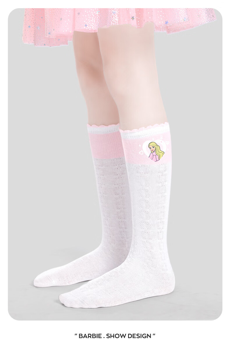 Barbie Children's Thigh-High Socks, Thin Spring And Autumn Mid-Calf Socks, Girls' Calf-Length Socks, Long Princess-Style Socks for Girls 5