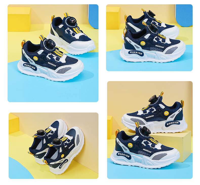 Warrior Children's Shoes, Boys' Breathable Mesh Shoes, Summer Single Mesh Kids' Sneakers WZ(CL)-0500 Deep Blue And White, Size 31 5