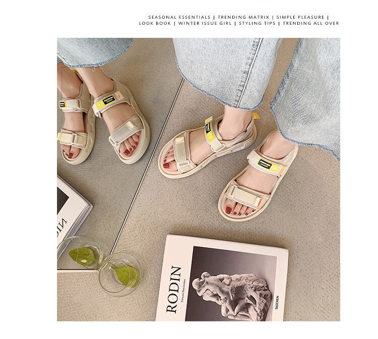 FOOTOPPO Magic Tape Roman Sandals Women Outdoor Flat Summer Comfortable Soft Sole Sports Casual Slippers 8