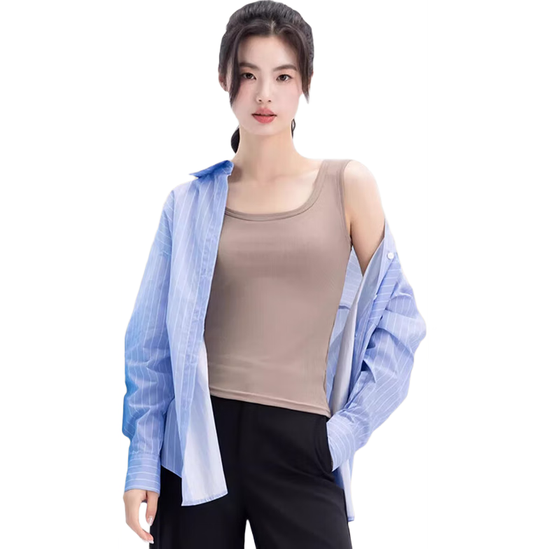 BOPRUIEY Women's Camisole Tank Top with Built-In Bra Pads, Thin Summer Undershirt Vest, Sleeveless Sports Bralette, Long Style for Layering Or Outer Wear