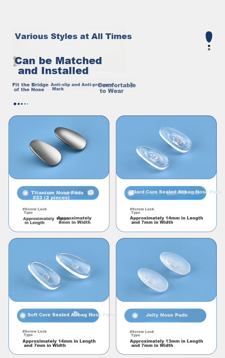 Ouna Eyeglass Nose Pads, Silicone Anti-Slip Air Cushion Nose Pads, Eyewear Accessories, Combination Nose Bridge 4