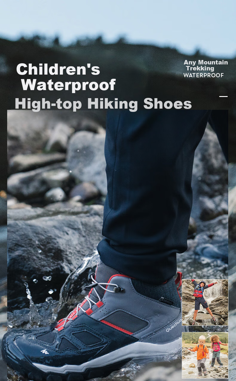 DECATHLON Children's Hiking Shoes, Outdoor Waterproof Trekking Shoes, Sports Shoes, QUJR Gray, Velcro, Size 32, 2999056 1