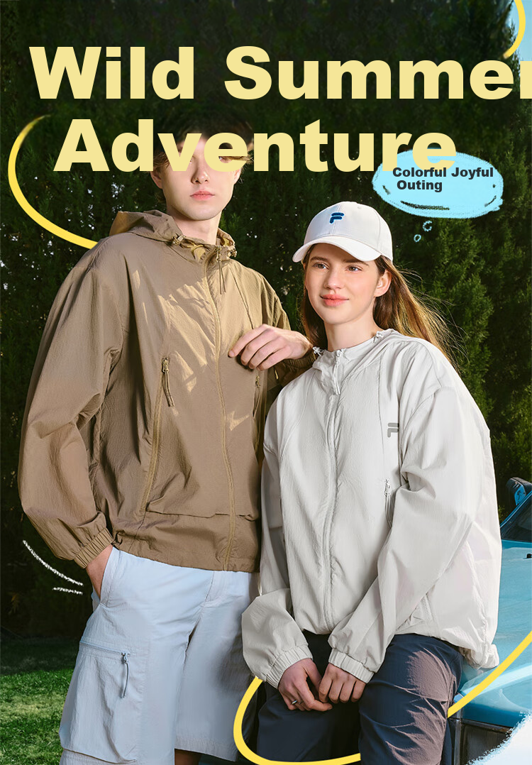 FILAFUSION FILA Trendy Couple's Woven Jacket, Summer Loose Sun Protection Hooded Top 1