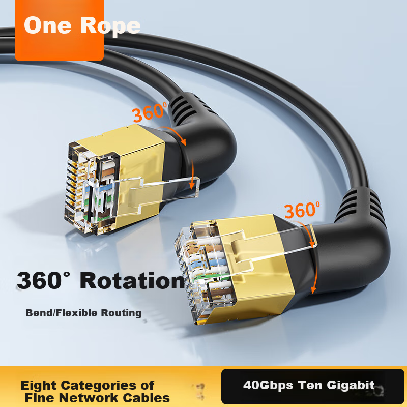 CABLE CREATION Cat8 10 Gigabit Ethernet Cable, 40Gbps High-Speed Pure Copper Patch Cord, Ultra-Thin 360-Degree Right Angle Cat8 RJ45 Broadband Computer Router Network Cable, 0.25 Meter