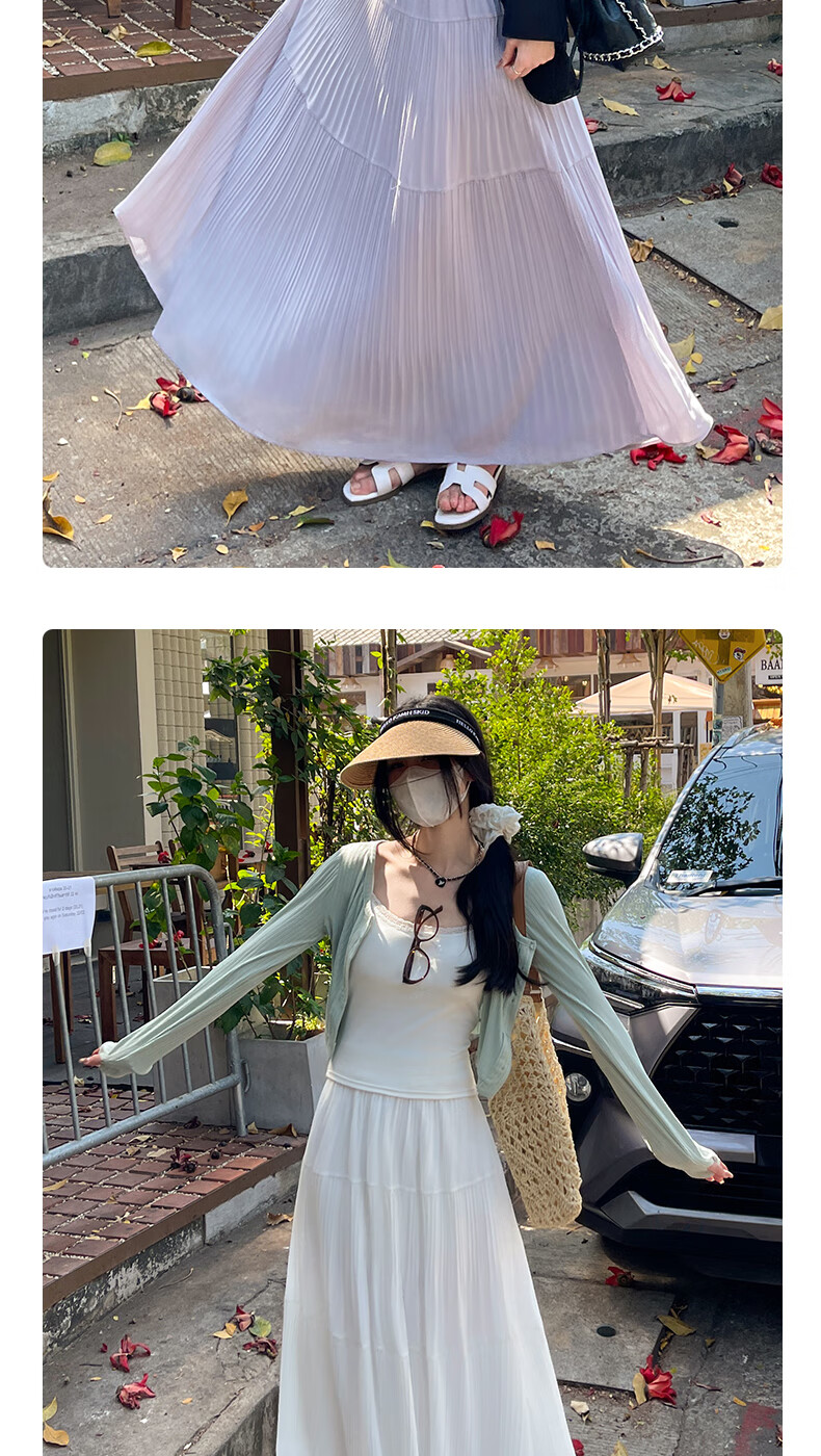 LangSha Qixi Early Autumn Gentle Wind Purple Half Skirt Women's New High Waist A-line Skirt High-end Pleated Skirt Mid-length Skirt 4
