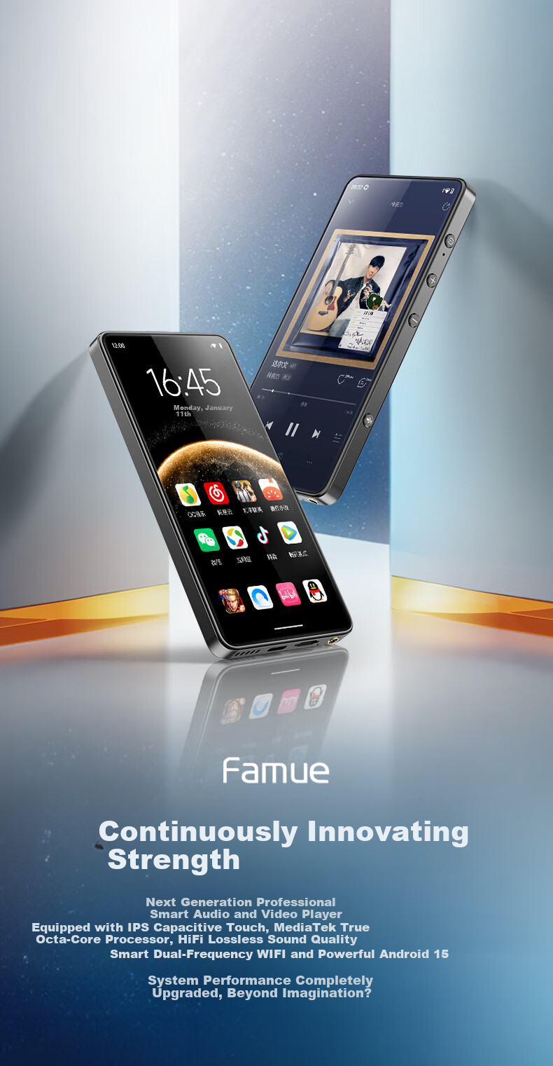 Fanmu BF88 Smart MP3/MP4 Player WiFi Internet 4+64GB RAM Android 15 MP5 Online Music HD Video Reading 5.2 Inch 1