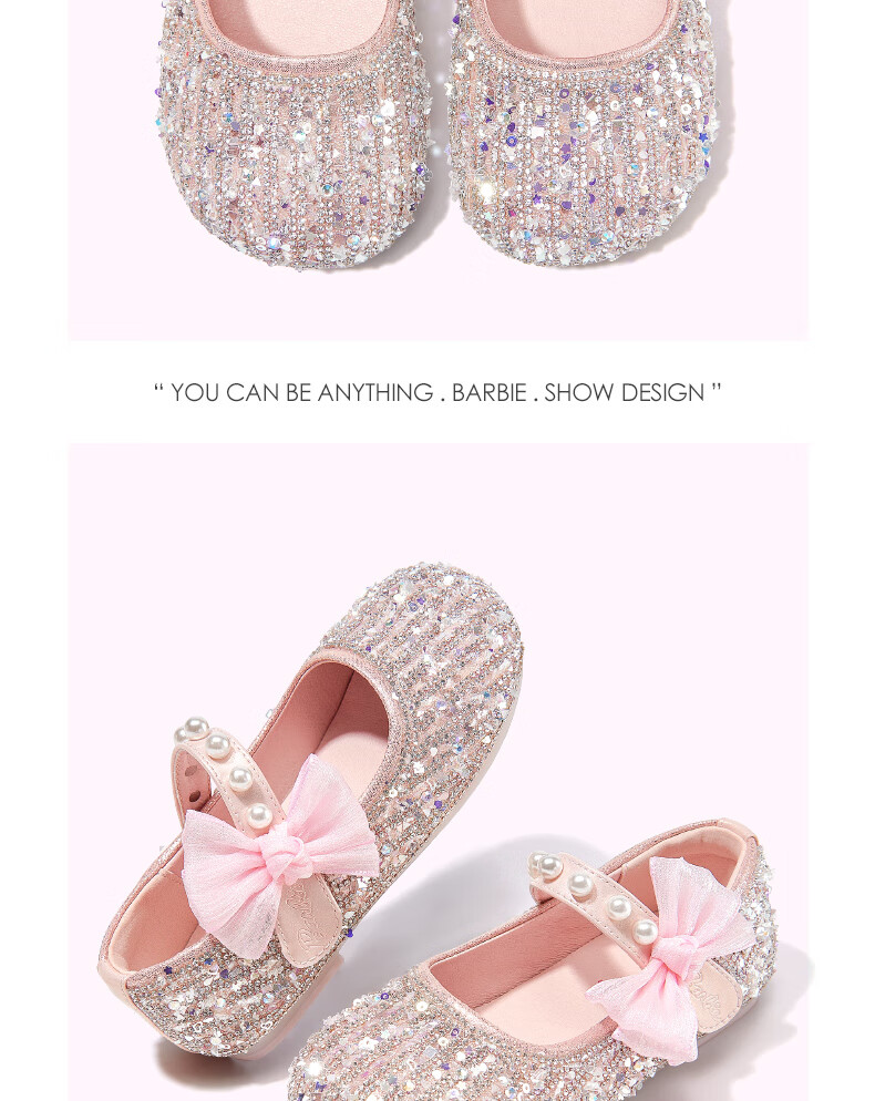 Barbie Girls' Crystal Shoes for Spring And Autumn, Shiny Dress Shoes for Girls, Stage Performance DA6726, Pink, Size 27 5