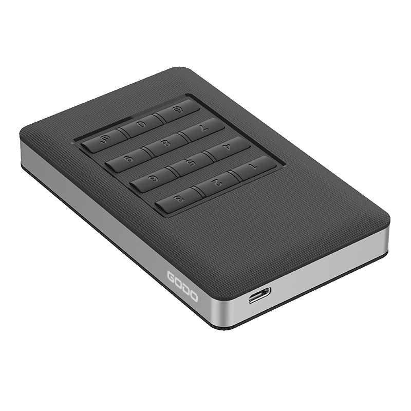 GODO 2.5-Inch Physical Encryption Hard Drive Enclosure, Hardware Keypad Protection, Data SATA Password-Protected Portable SSD Enclosure, Anti-Jamming