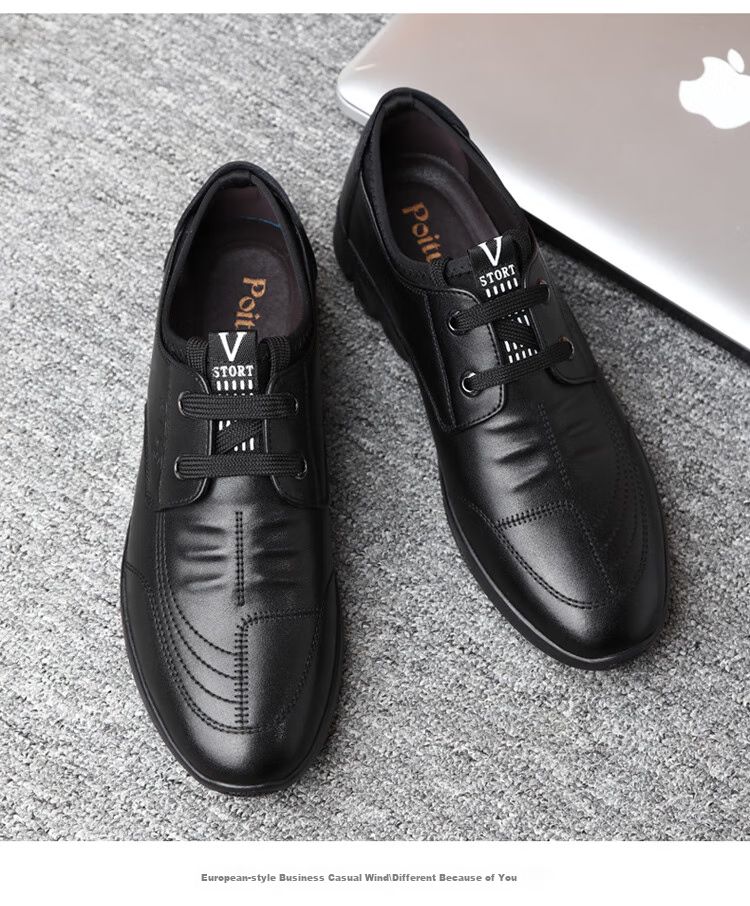 Poitulas Men's Shoes, Fashionable Lace-Up Business Casual Leather Shoes, British Versatile Lightweight Casual Shoes for Men, 5699 Black, Size 41 9