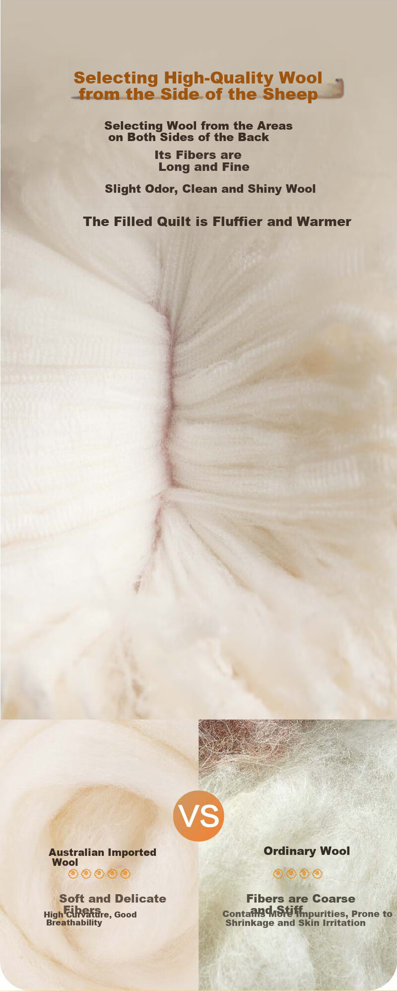 One's Member, 100% Australian Imported Pure Wool Comforter, Class A Cashmere, Antibacterial Spring Autumn All-Season Duvet Insert, 200*230cm 5