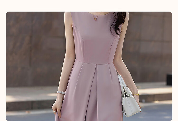 Dme [Urban Design Style] Summer Textured Linen Round Neck Waist-Cinching A-Line Pleated Women's Dress 4